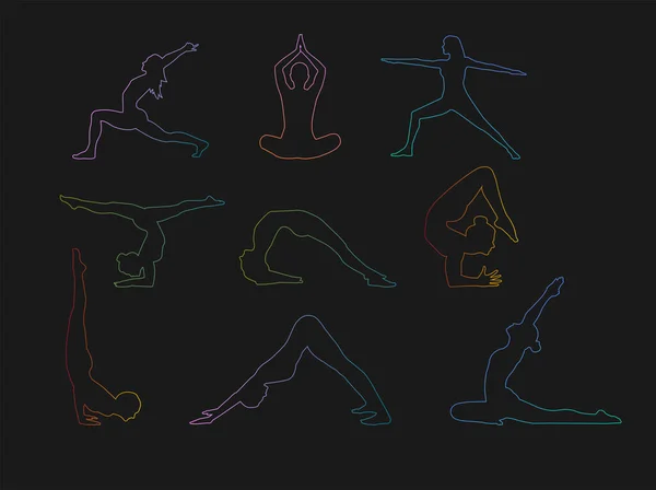 Conjunto Siluetas Gradiente Chicas Haciendo Yoga — Vector de stock
