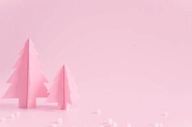Noel arkaplan fikirleri, el işi renkli kağıtlar, beyaz arka plan boşluğunda Noel ağacı şeklinde kesilmiş, sağ tarafta boşluk konseptini kopyala..