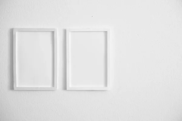 Front View Two Blank White Vertical Photo Frames Hanging Clean — Stock Fotó