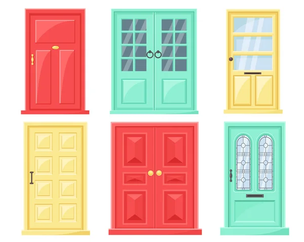 Ensemble Vectoriel Portes Entrée Colorées Avec Des Fenêtres Verre Style — Image vectorielle