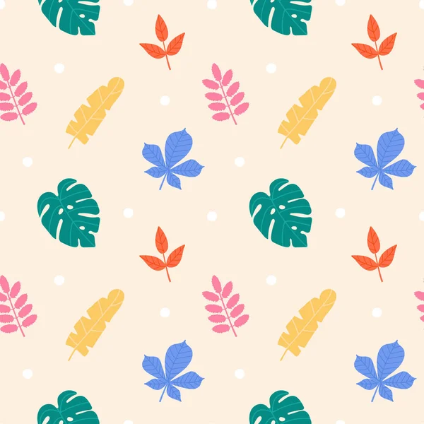 Vector Seamless Pattern Leaves Beige Background Floral Flat Ornament Tropical — стоковый вектор