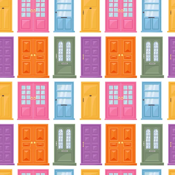 Patrón Sin Costura Vectorial Puertas Puertas Dobles Entrada Con Ventanas — Archivo Imágenes Vectoriales