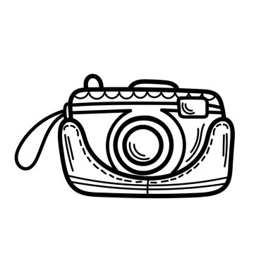 Vector Vintage Doodle Camera in a Case. Resimler için Sketch Style El Çizimi Aygıtı. Çizgi Çizgi Film Tasarım, Grafik, Web için Retro Ekipmanı. Beyaz arkaplanda izole.
