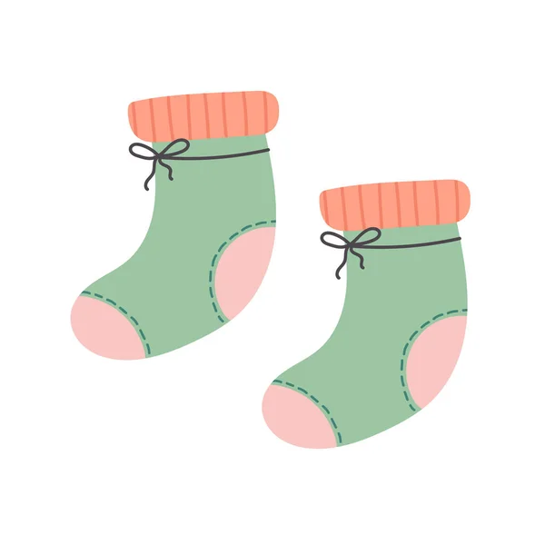 Warme Winter Stricksocken Flachen Stile Handgezeichnete Vektor Illustration Isoliert Auf — Stockvektor