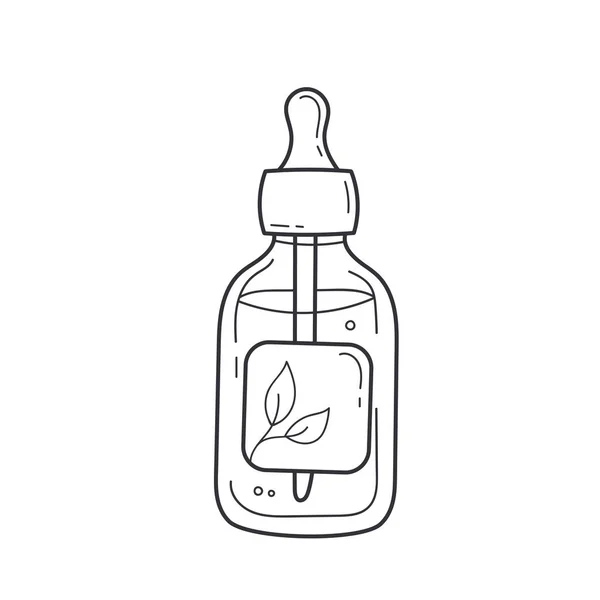 Vector Doodle Kosmetik Glasflasche Mit Serum Skizzenstil Handgezeichnete Umrisse Beauty — Stockvektor