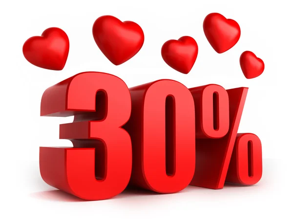 30 percent with hearts — Stock Photo, Image