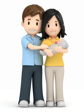 3D render van een gelukkige familie