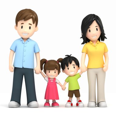 3D render van een gelukkige familie