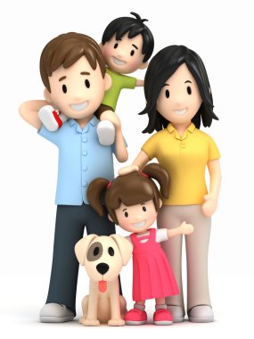 3D render van een gelukkige familie