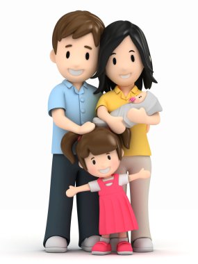 3D render van een gelukkige familie