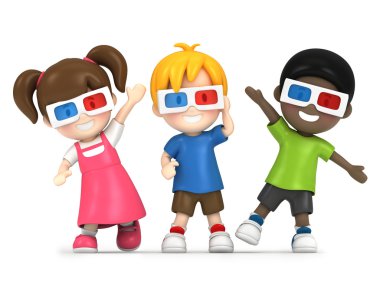 3 boyutlu cam giymiş çocuklar