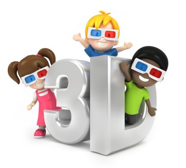 3 boyutlu cam giymiş çocuklar