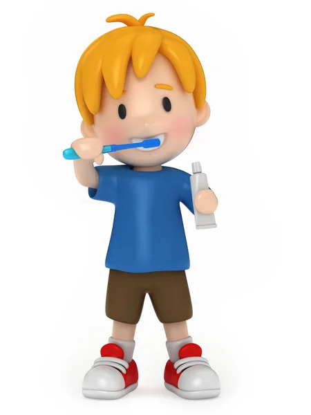 Kid brushing his teeth — Stock Photo, Image