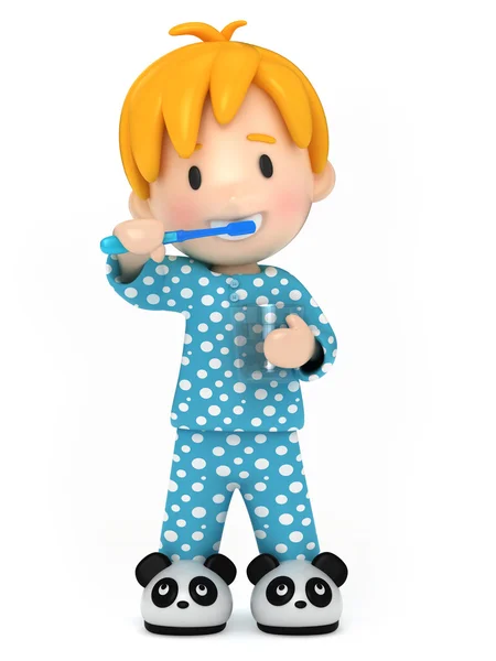 Chico cepillándose los dientes — Foto de Stock