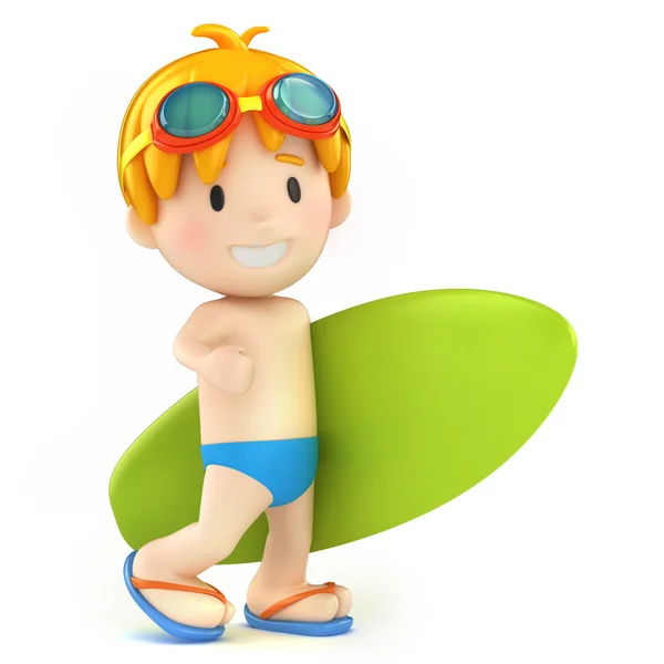 Gözlük ve surfbaord çocuk — Stok fotoğraf