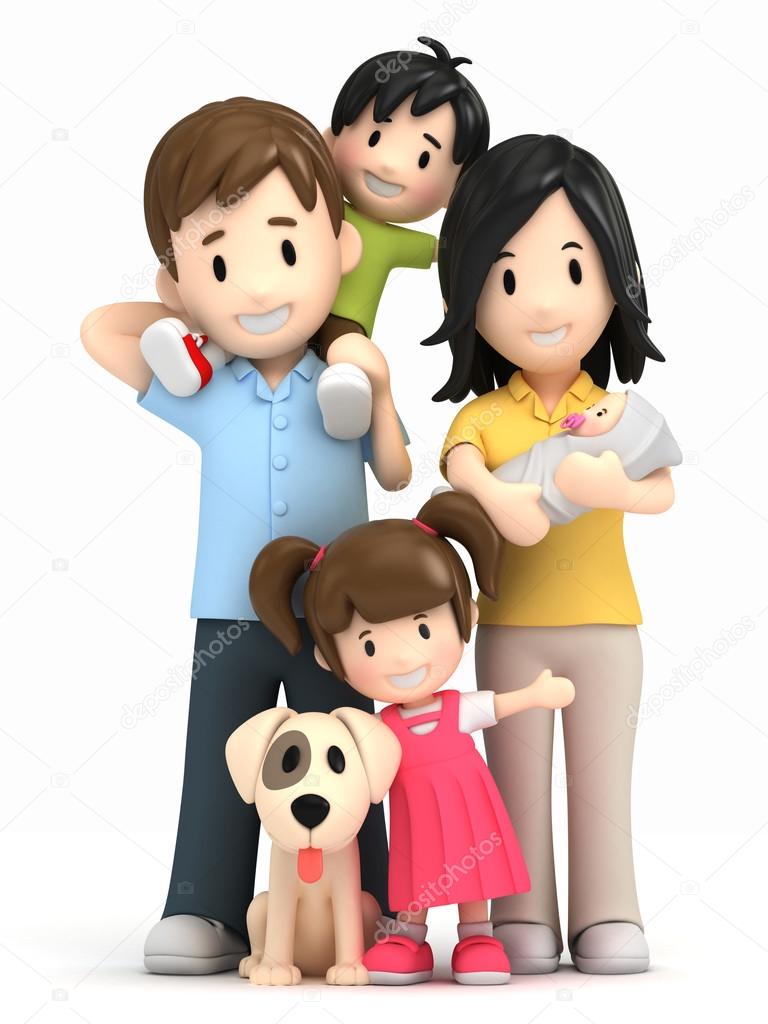 3d render of a happy family and pet