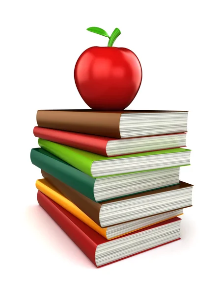 Bücher mit Apfel — Stockfoto