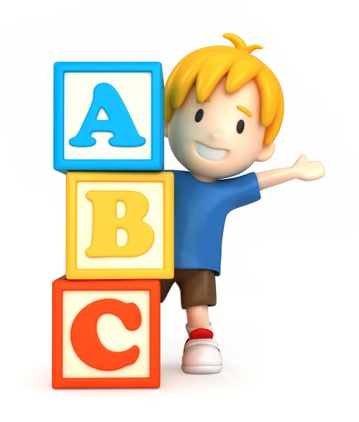 Ragazzo e mattoni con ABC — Foto Stock