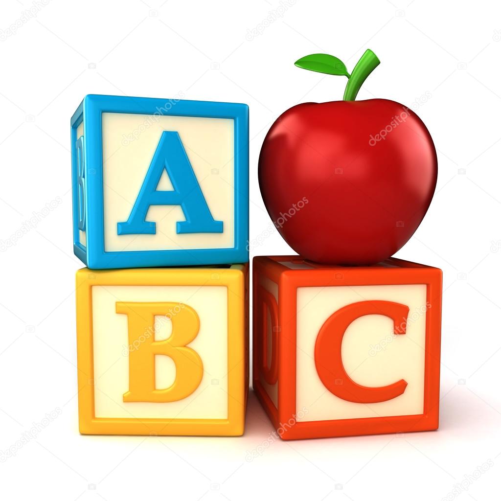 ABC building blocks with apple