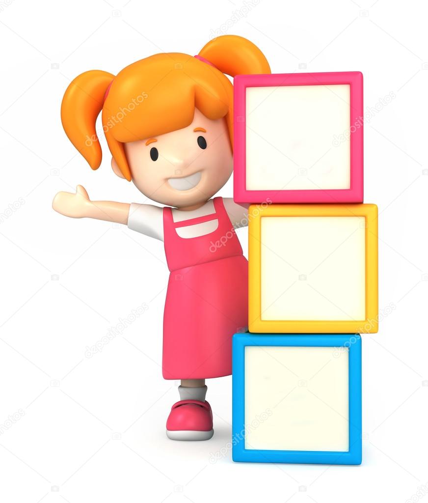 Girl and blank building blocks