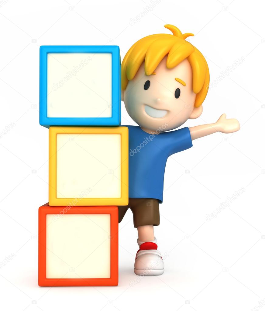 Boy and blank building blocks