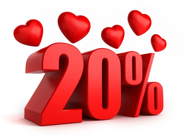 20 percent with hearts — Stock Photo, Image