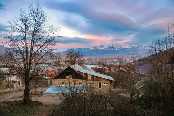 Coucher Soleil Automne Ville Vanadzor Arménie — Photo