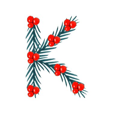 Suluboya Noel harf tasarımı, Noel ve Yeni Yıl alfabesi.