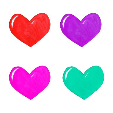 Suluboya kalpler romantik tasarımlar için ayarlandı.