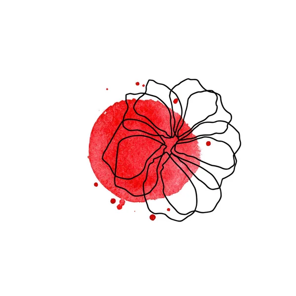 Akvarell piros folt vonal művészet virág. — Stock Fotó