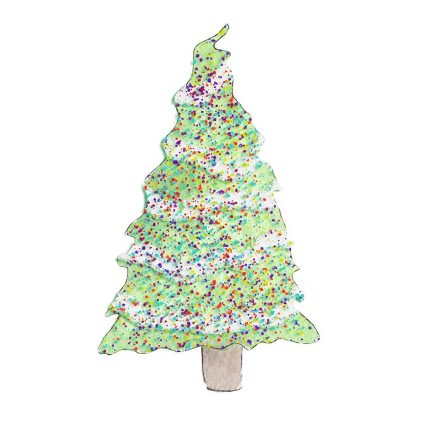 水彩で装飾されたクリスマスツリーイラスト. — ストック写真