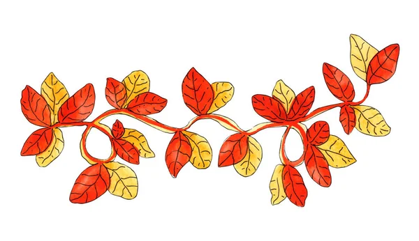 Hand Painted Watercolor Spring Autumn Border Yellow Orange Leaves Isolated — Stock Photo, Image