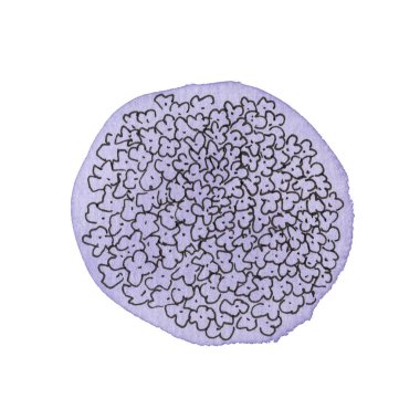 Mor daireye çizilmiş suluboya çizgili sanat çiçekleri.