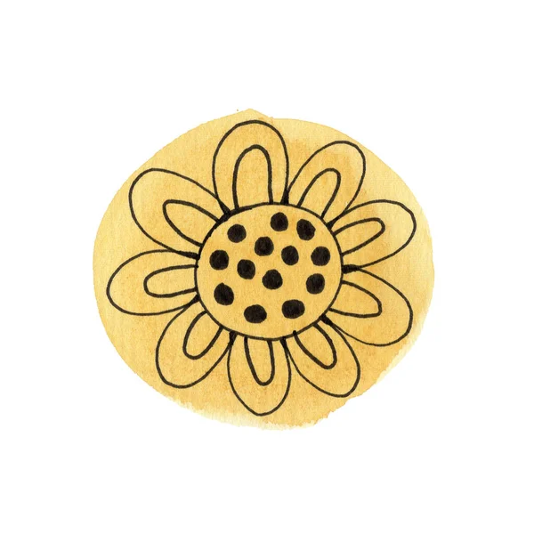 Acuarela Círculo Amarillo Con Línea Arte Flor Simple —  Fotos de Stock