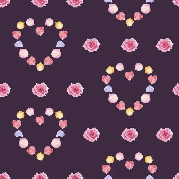 ピンクのバラと花弁を持つ水彩柄 シームレスデジタルペーパー — ストック写真