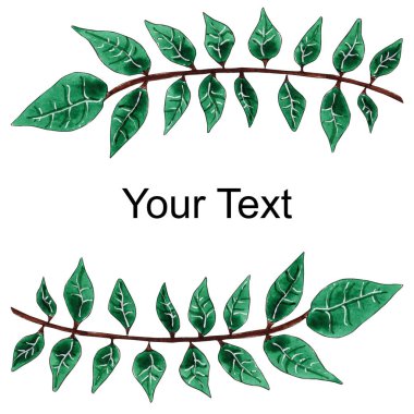 Elle boyanmış, yeşil yapraklı suluboya kenar.