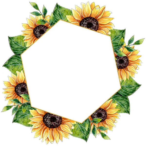 Watercolor Sunflower Floral Frame Design.