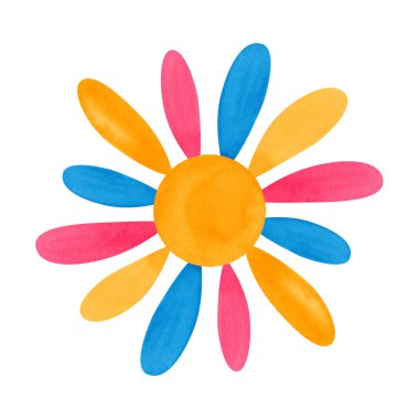 Elle boyanmış suluboya renkli güneş.