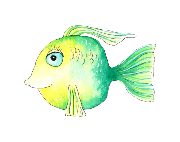 Ręcznie malowane akwarela cute ryb ilustracja. — Zdjęcie stockowe