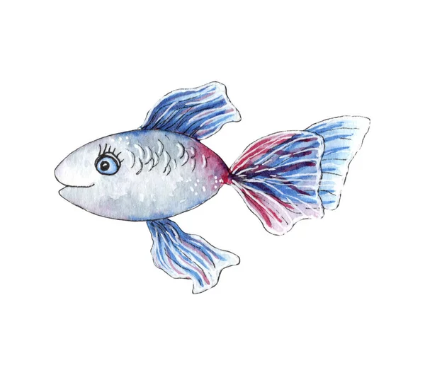 Akwarela cute ryba ilustracja, izolowane na białym tle. — Zdjęcie stockowe