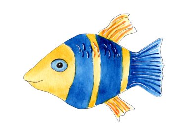 Beyaz arka planda izole edilmiş suluboya balık çizimi.