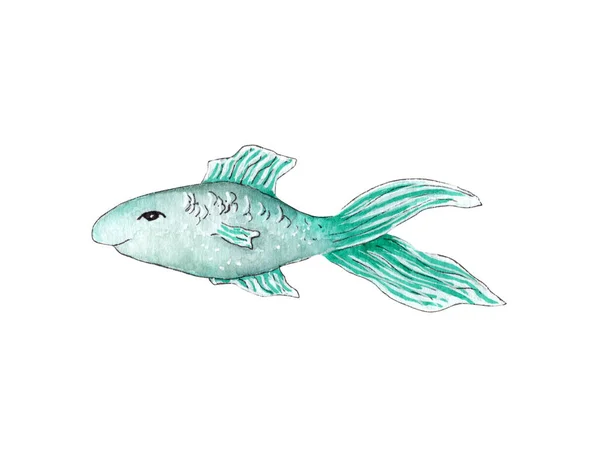 Akwarela cute ryba ilustracja, izolowane na białym tle. — Zdjęcie stockowe