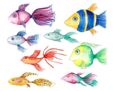 El boyası suluboya şirin balık seti.