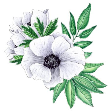 El boyası suluboya şakayık çiçeği buketi