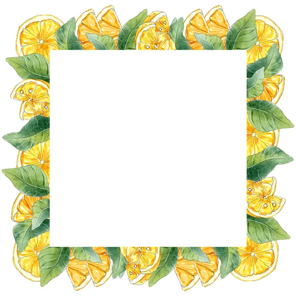 Akvarel čtverec Lemon Border Frame. — Stock fotografie