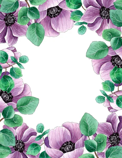 Watercolor cute floral frame border.