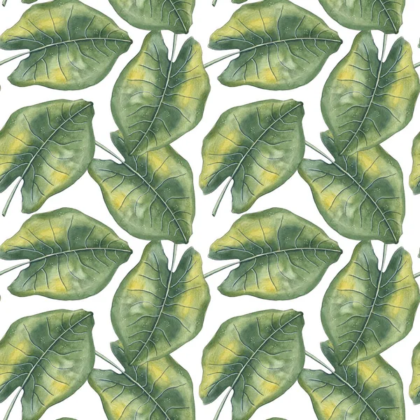 Watercolor seamless pattern with tropical leaves. — Stock Photo, Image