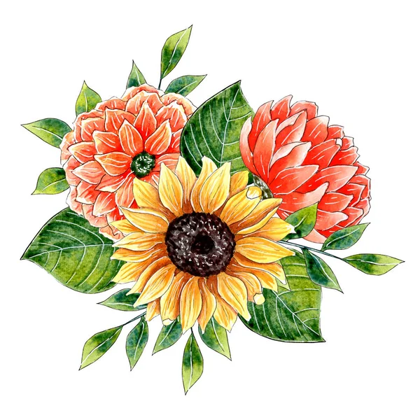 Watercolor Bright Autumn Fall Bouquet — Stok Foto