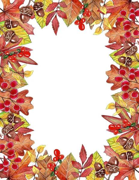 Návrh okraje podzimního rámečku akvarelu. — Stock fotografie