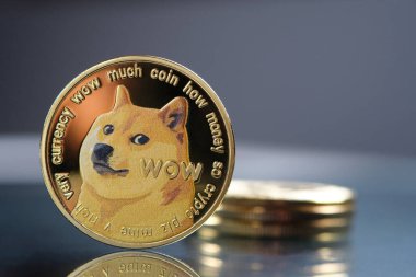 Golden dogecoin cryptocurrency and copy space clipart